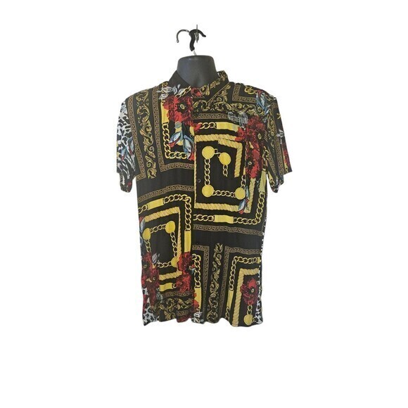 Reason Clothing Brand Large Shirt Black  Gold Cuban Links Zebra Floral‎ Print - Picture 1 of 14